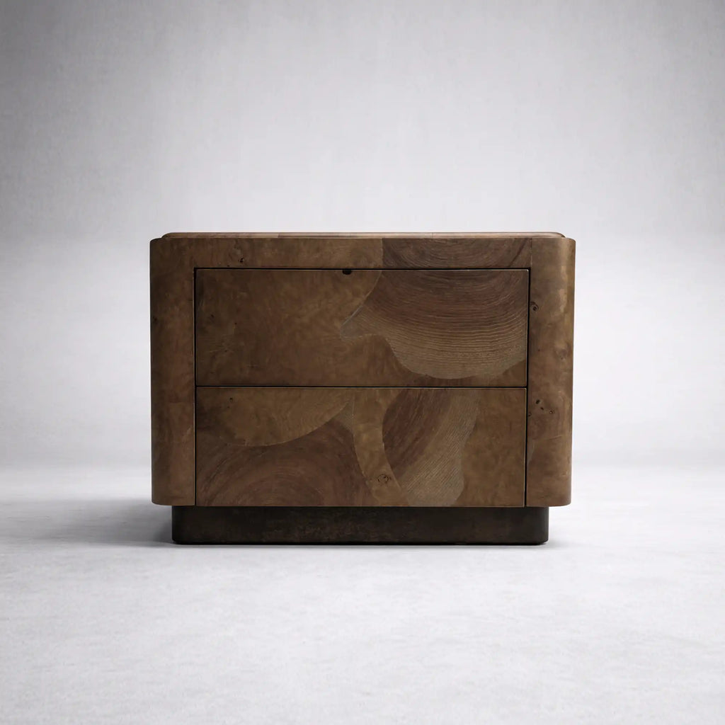 Polanco Wood Closed Nightstand Mosaic Surface Bedside Table