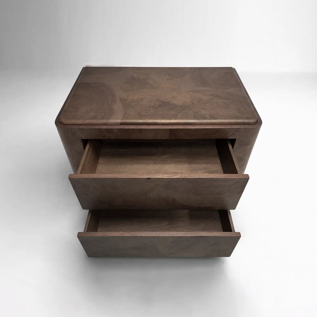Polanco Wood Closed Nightstand Mosaic Surface Bedside Table
