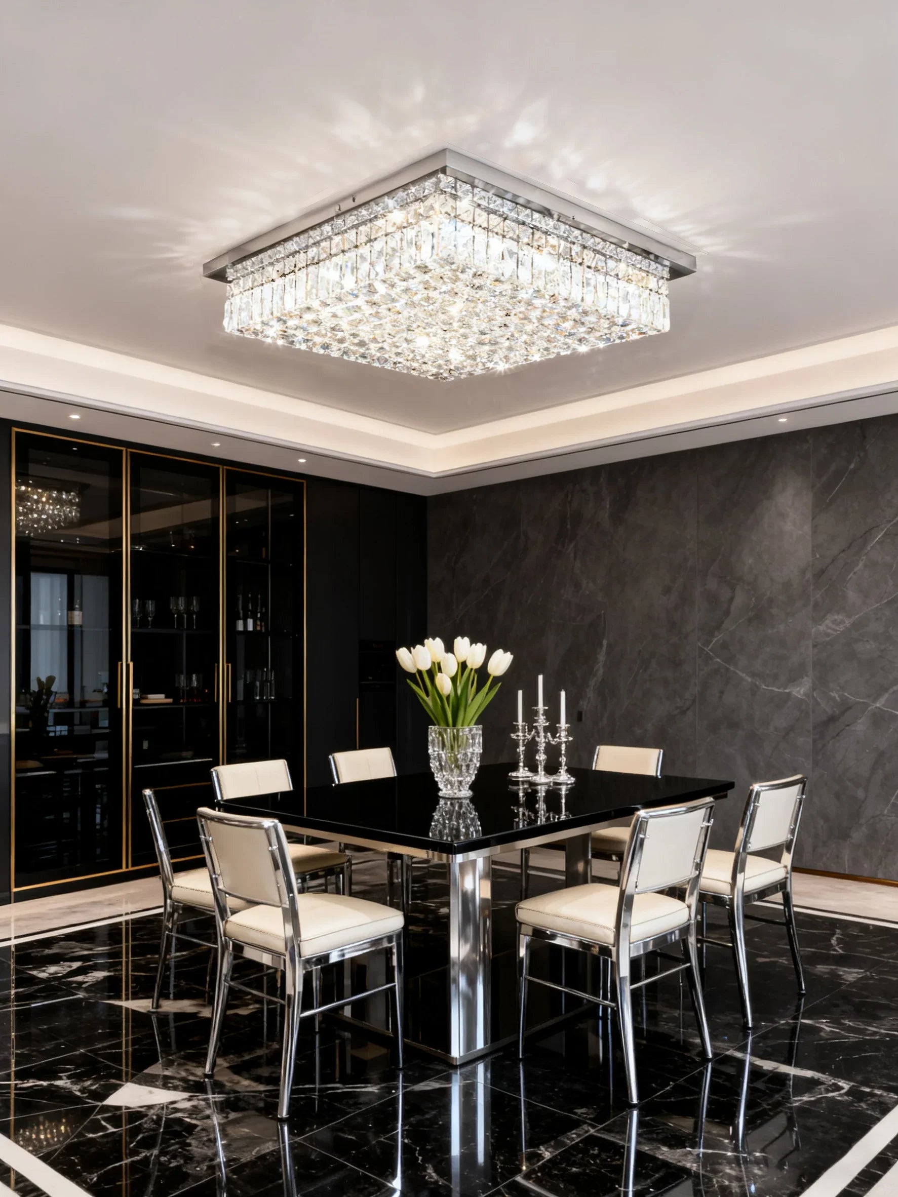 20'' Square Flush Mounted Chandelier Crystal Ceiling Light