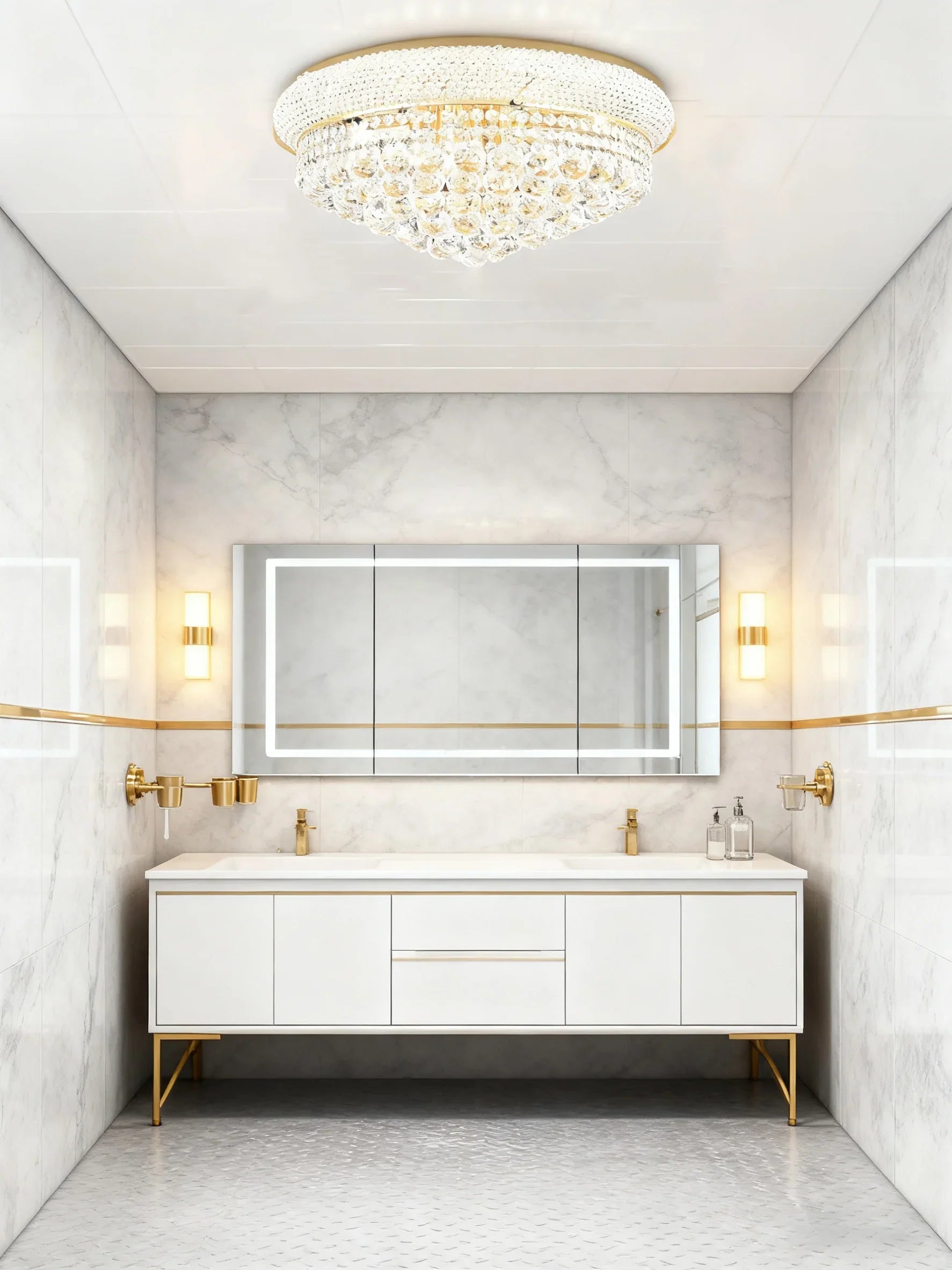 20'' Round Crystal Ceiling Light Empire Flush Mounted Crystal Chandelier