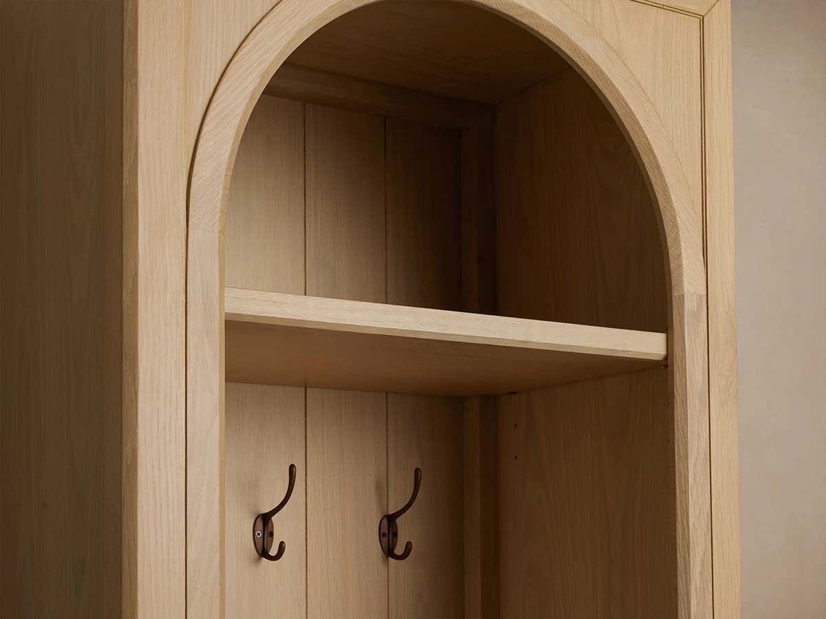 Hattie Oak Wood Entryway Cabinet Storage Tall Cabinet With Hooks