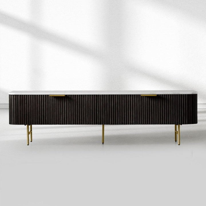 Finnley Low Media TV Stand Storage Cabinet with Stone Top
