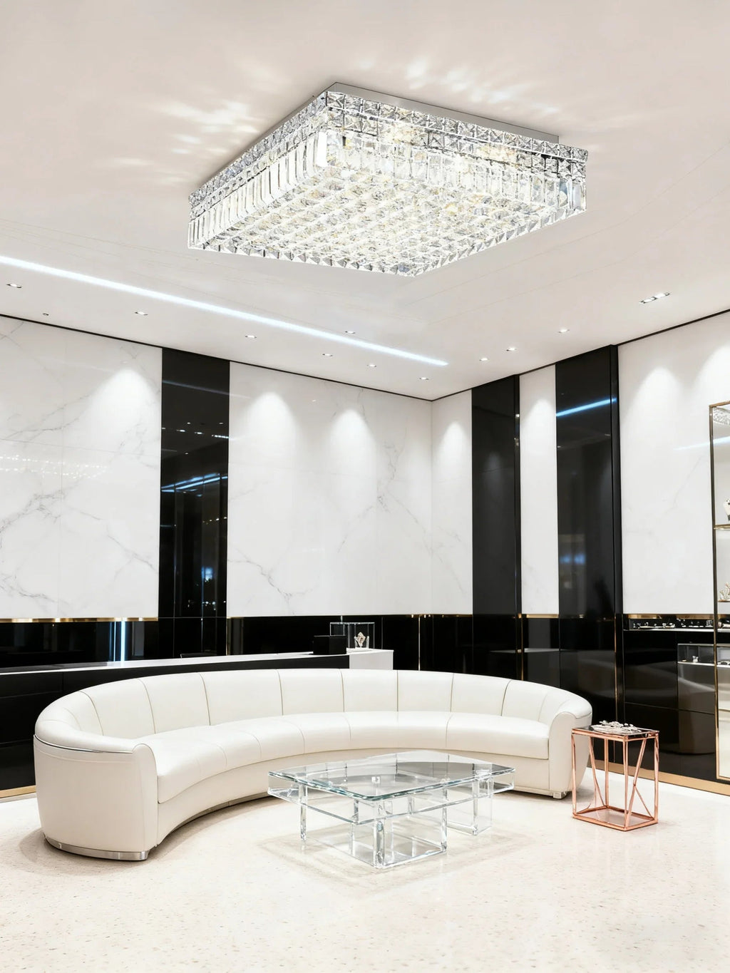 24'' Square Flush Mounted Chandelier K9 Crystal Ceiling Light