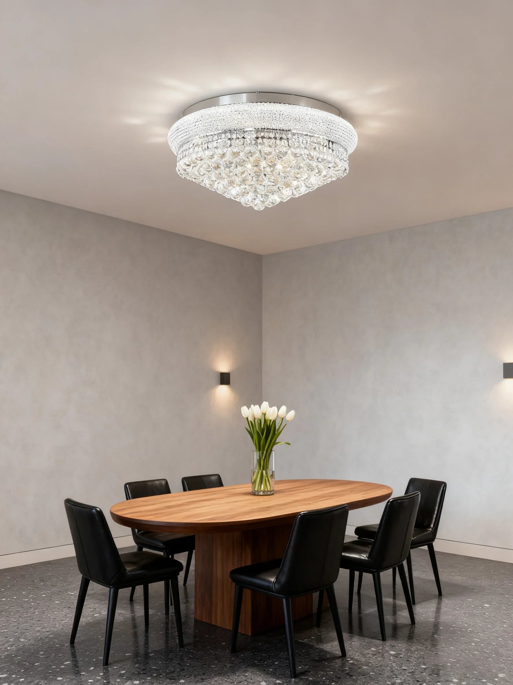 24'' Round Crystal Ceiling Light Empire Flush Mounted Crystal Chandelier