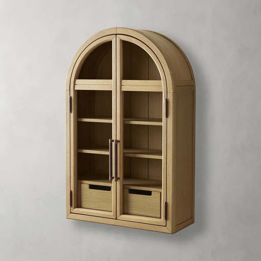 Hattie Medi Century Style Wall Mounted Storage Cabinet Wood Arched Drawers Cabinet