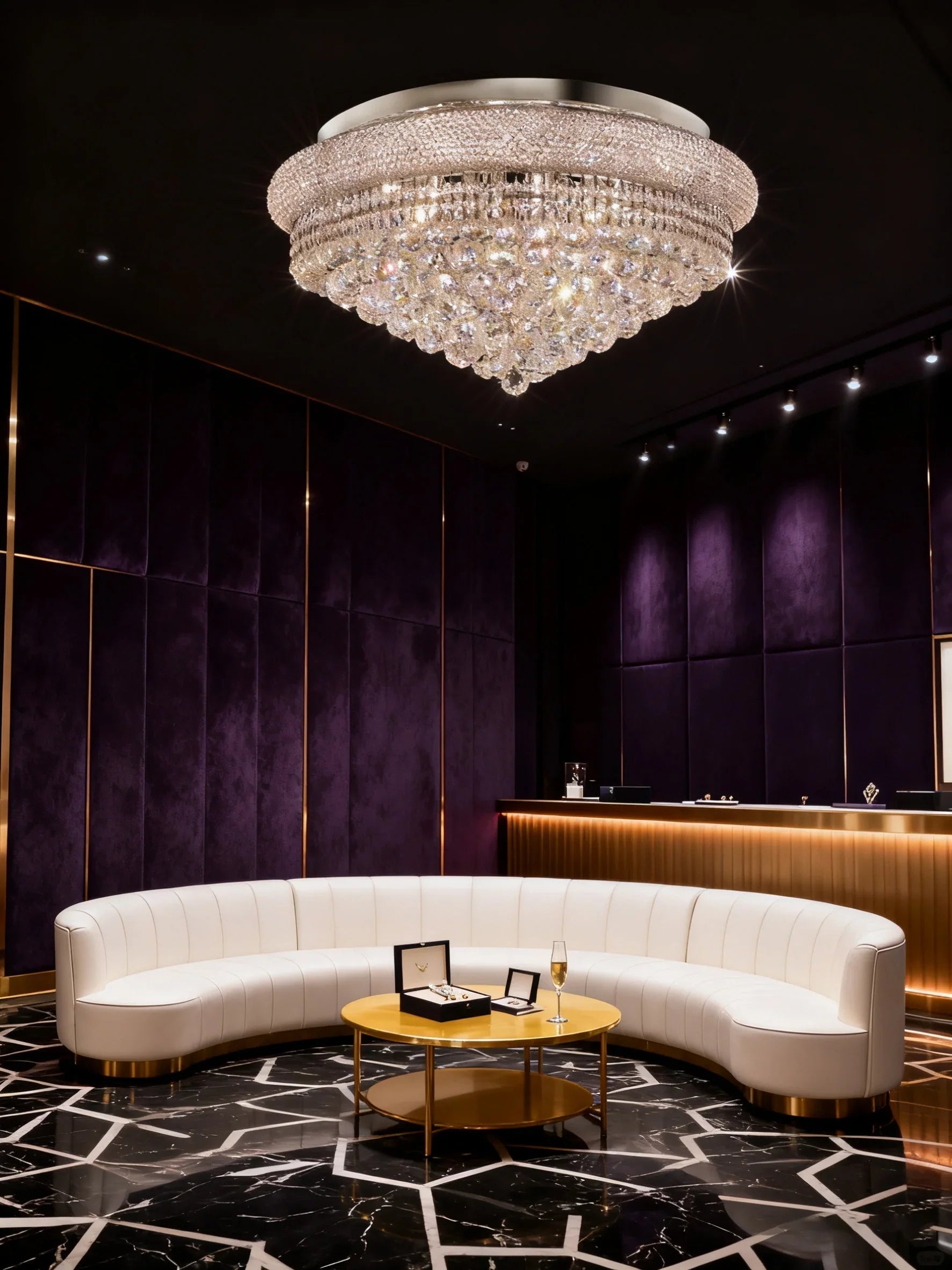 28'' Round Crystal Ceiling Light Empire Flush Mounted Crystal Chandelier