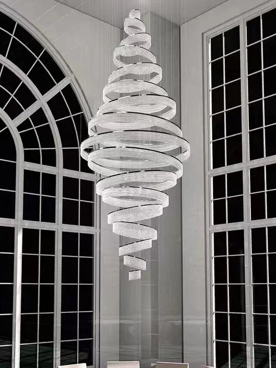 11 Crystal Ring Chandelier for High Ceilings 36X118 Inch Modern Staircase Chandelier Lighting
