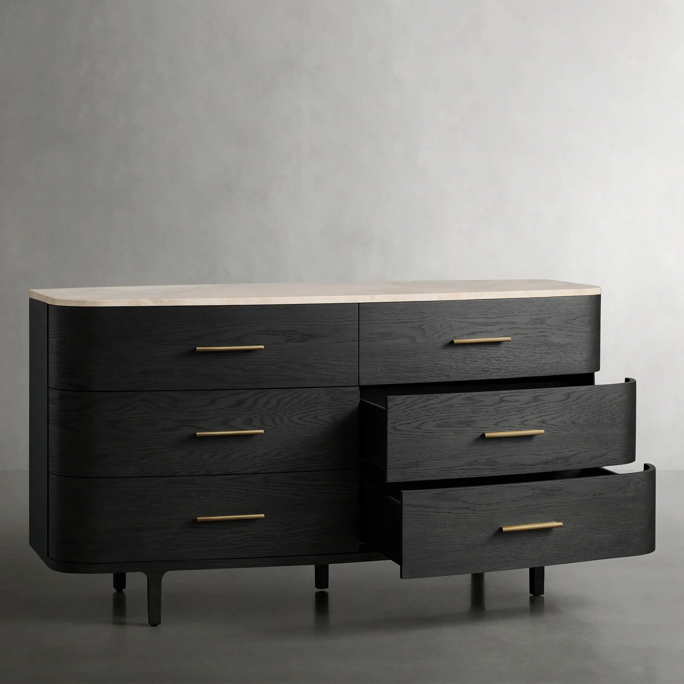 Danny Wood Six-Drawer Dresser with Marble Top Chest Of 6 Drawers Storage Cabinet