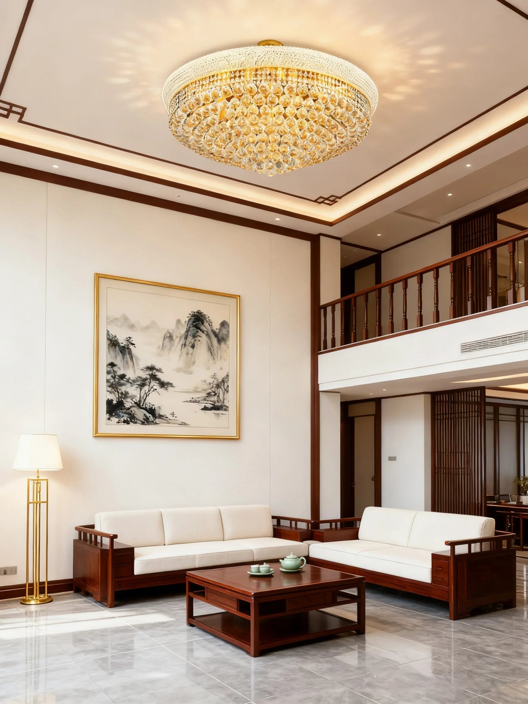 36'' Round Crystal Ceiling Light Empire Flush Mounted Crystal Chandelier