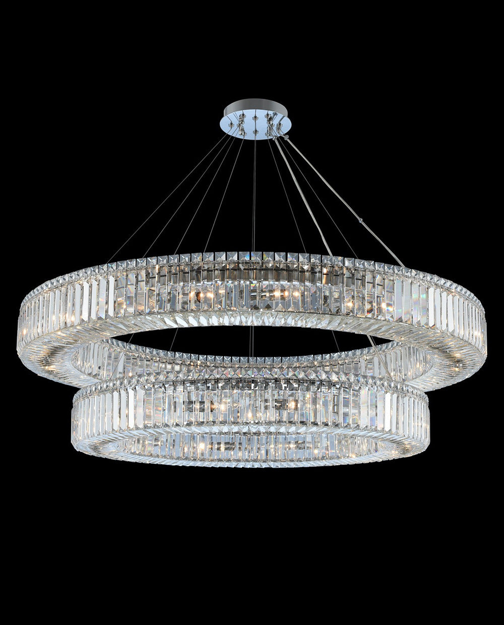 (36+47) Inch Two Rings Crystal Chandelier Modern Living Room Chandelier
