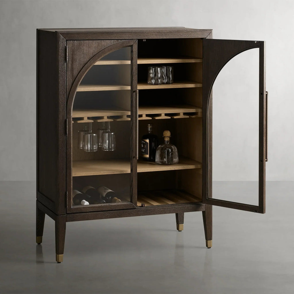 Hattie Wood Low Bar Cabinet Mid-century Modern Oak Wine cabinet