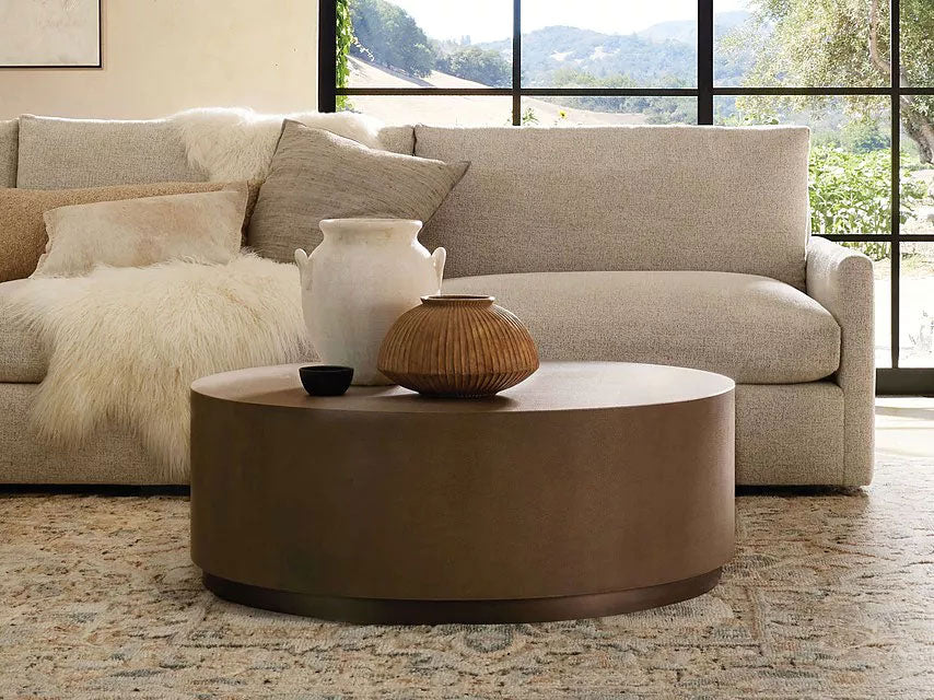 Malone Round Plinth Coffee Table Leather Cocktail Table Modern Living Room Center Tea Table
