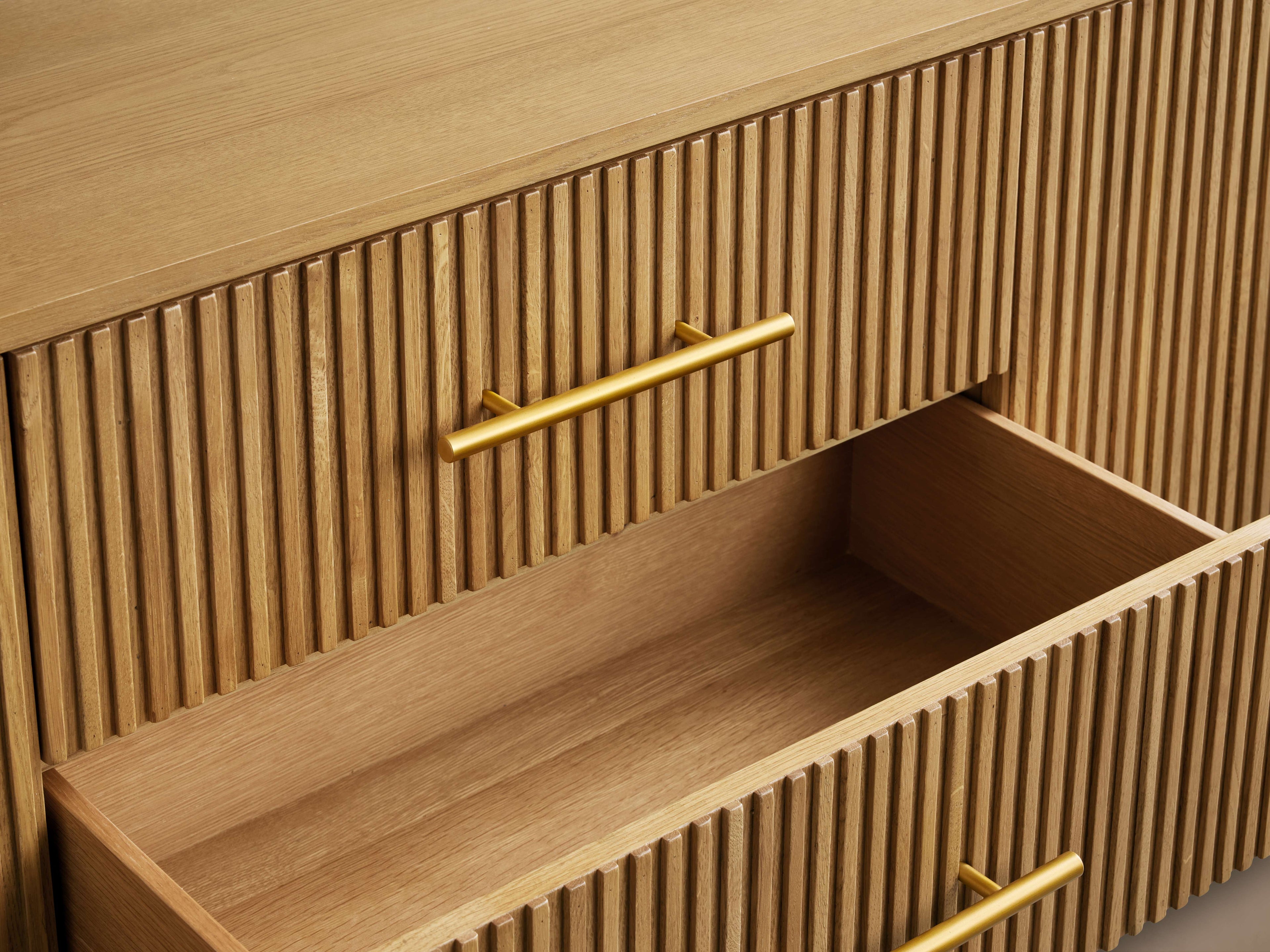 Finnley Reeded Wide-Format Sideboard Wood Buffet Cabinets with 3 Drawers