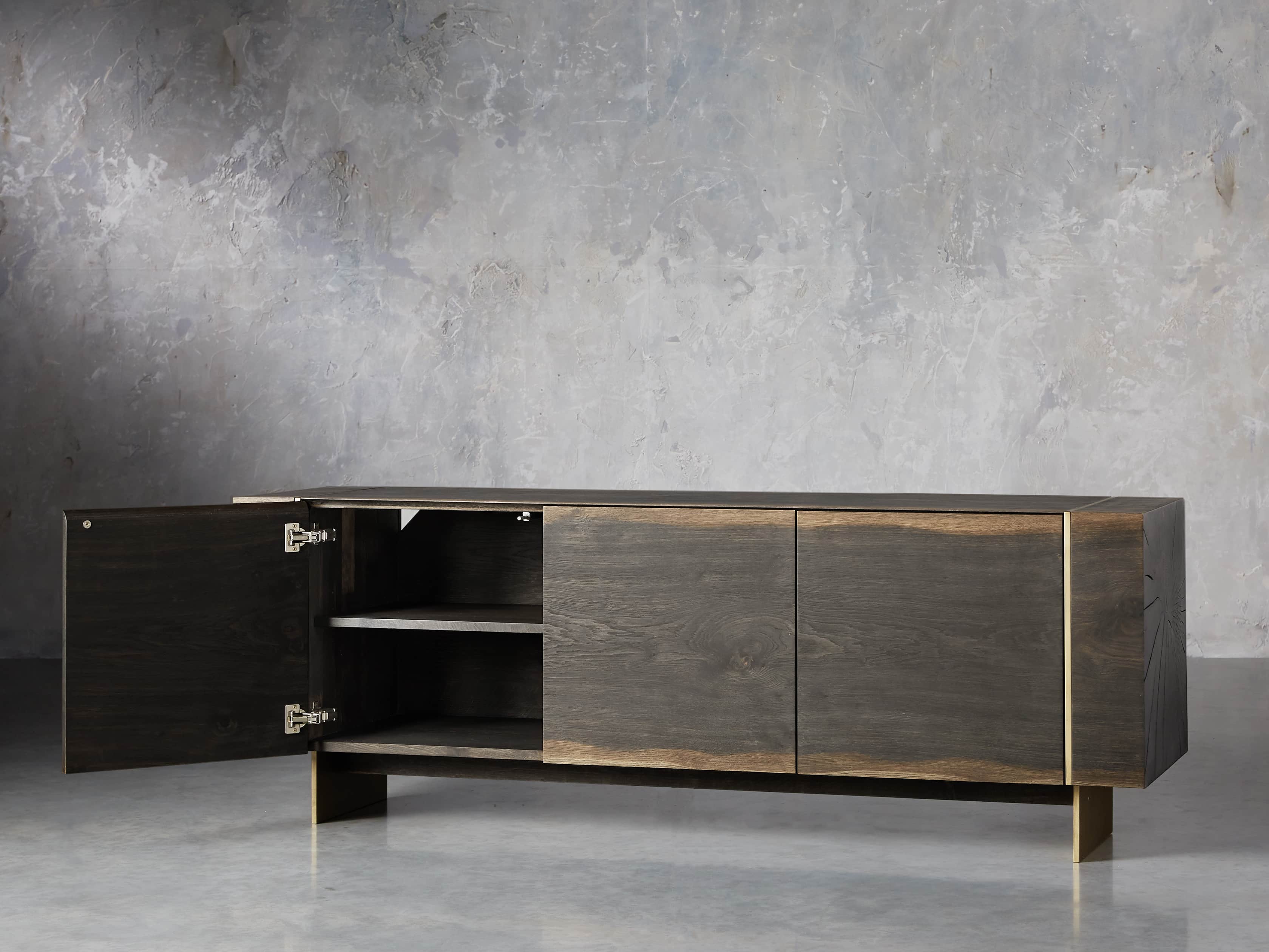 Mihaela Oak Media Console Wood Entertainment Centers Cabinet Retro TV Stands