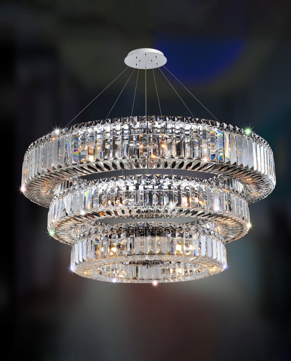 (48+36+24) Inch 3-Ring Modern Crystal Chandelier for Living Room Big Banquet Hall Chandelier Light