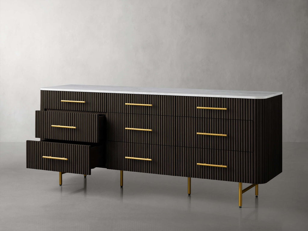 Finnley Wood Nine-Drawer Dresser with Natural Stone Drawer Chest Cabinet