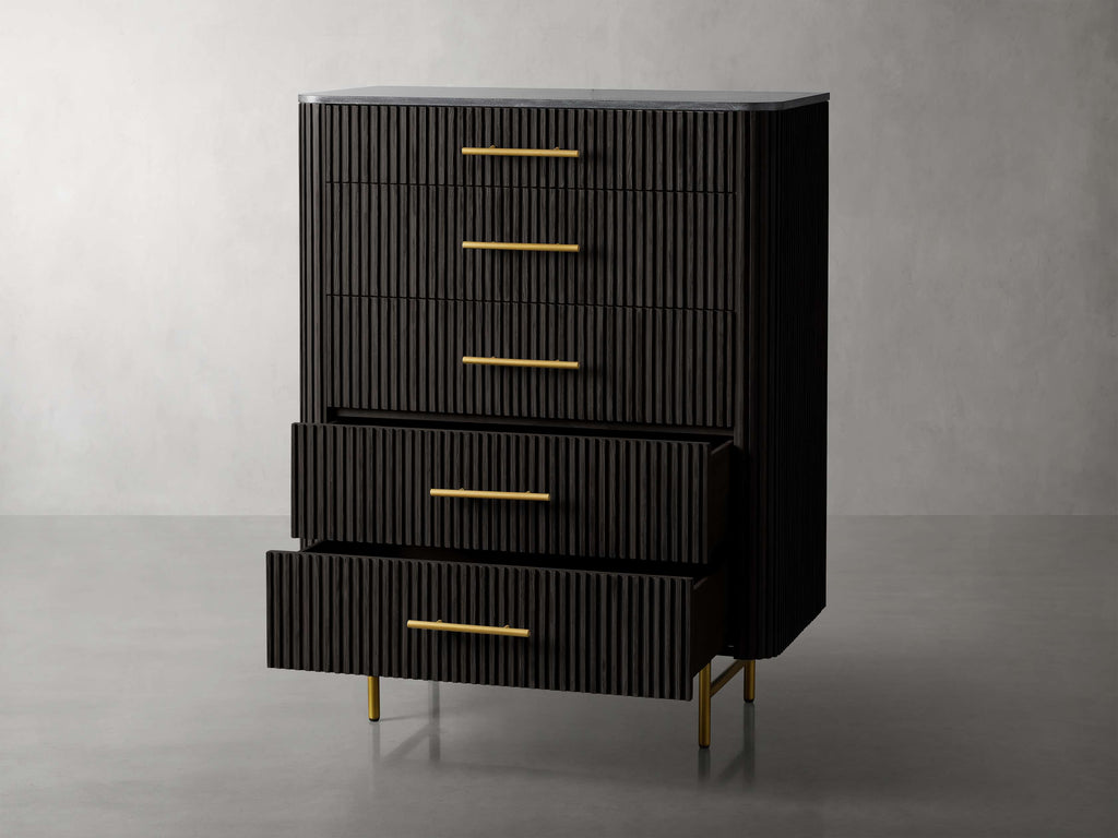 Finnley Wood Five-Drawer Dresser with Marble Top Drawer Chest Cabinet