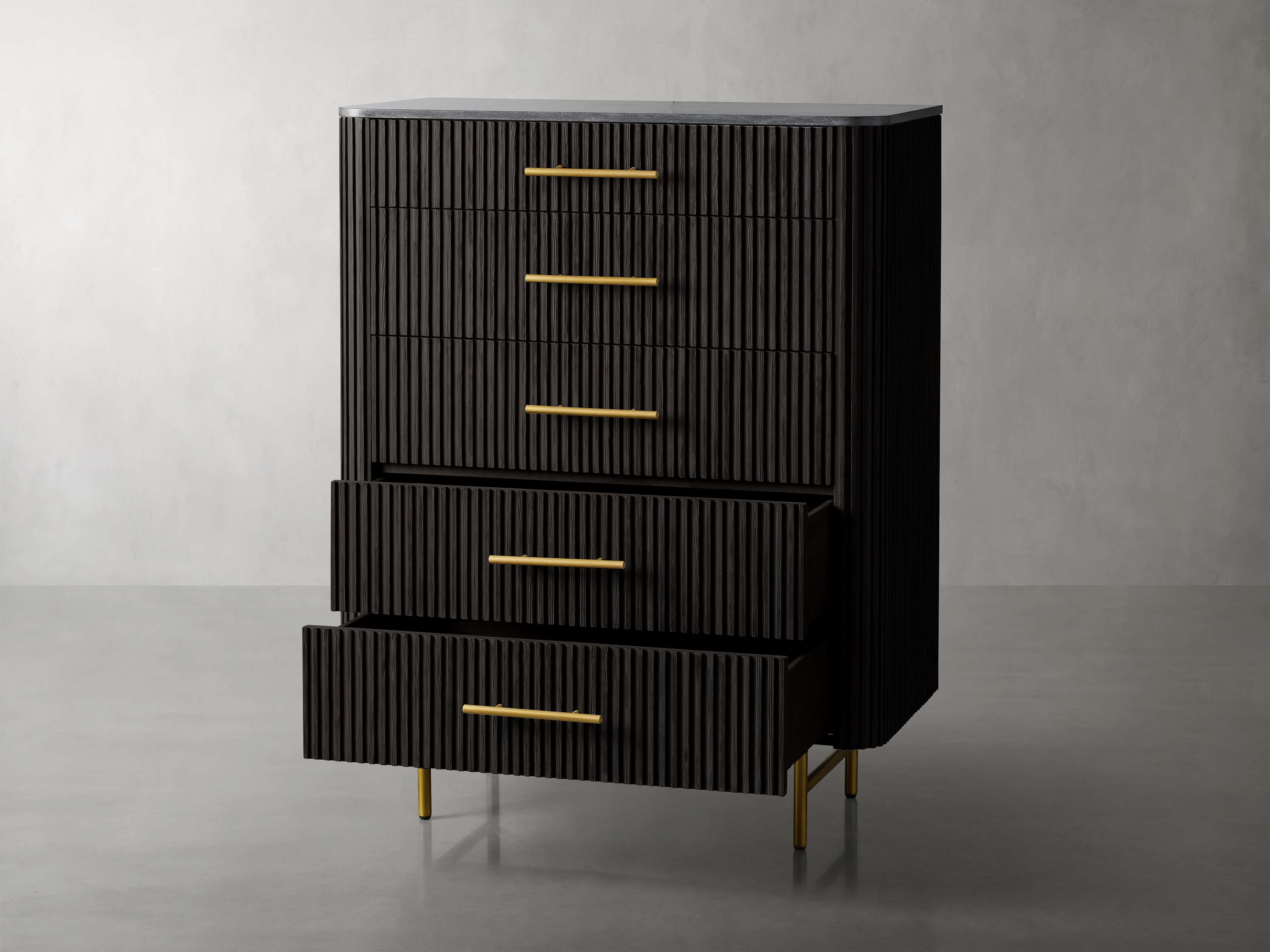 Finnley Wood Five-Drawer Dresser with Marble Top Drawer Chest Cabinet