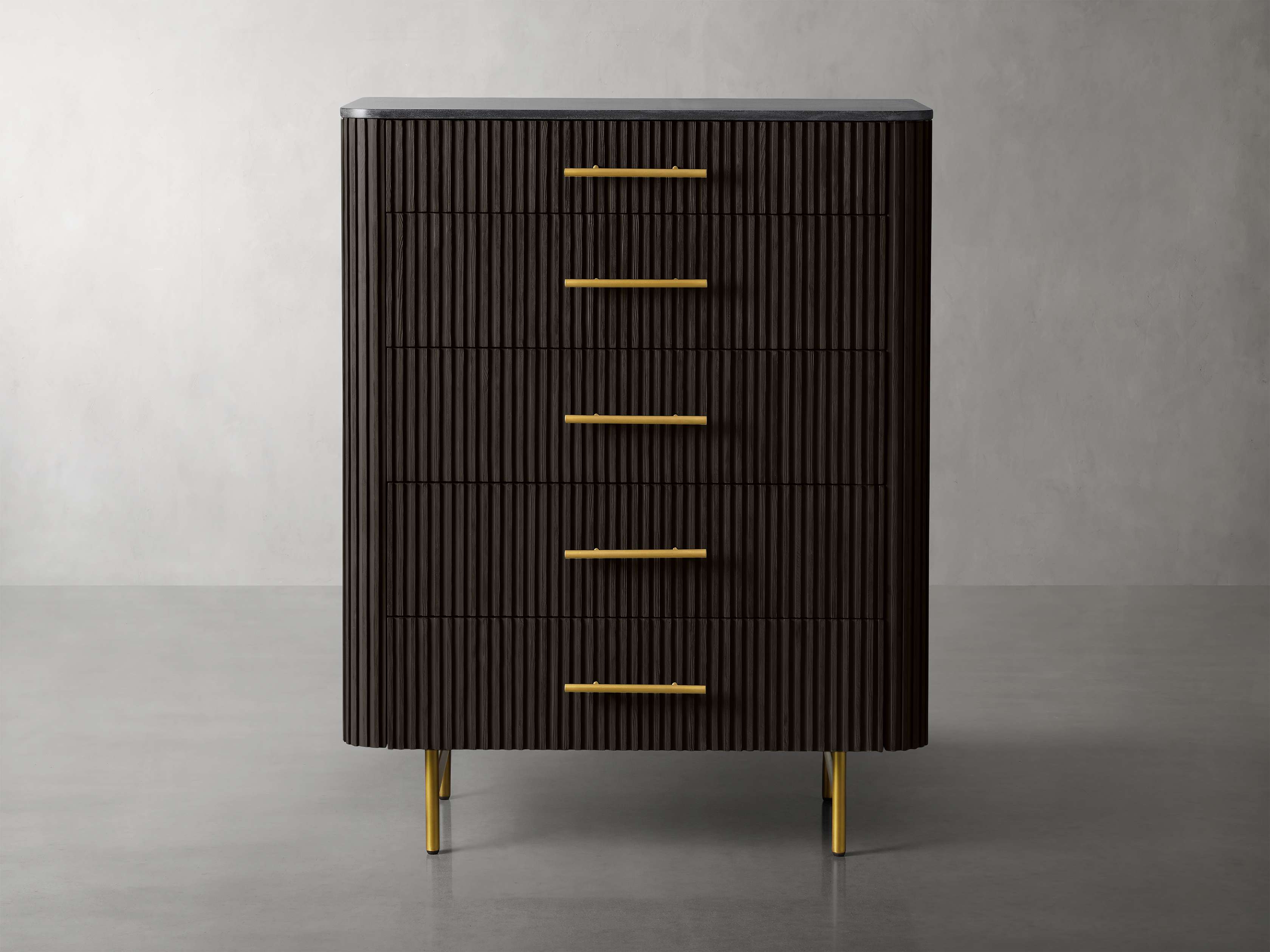 Finnley Wood Five-Drawer Dresser with Marble Top Drawer Chest Cabinet