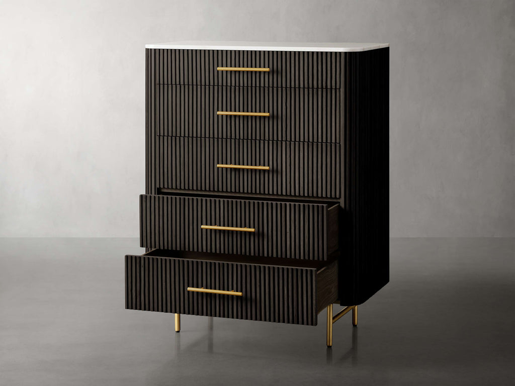 Finnley Wood Five-Drawer Dresser with Marble Top Drawer Chest Cabinet