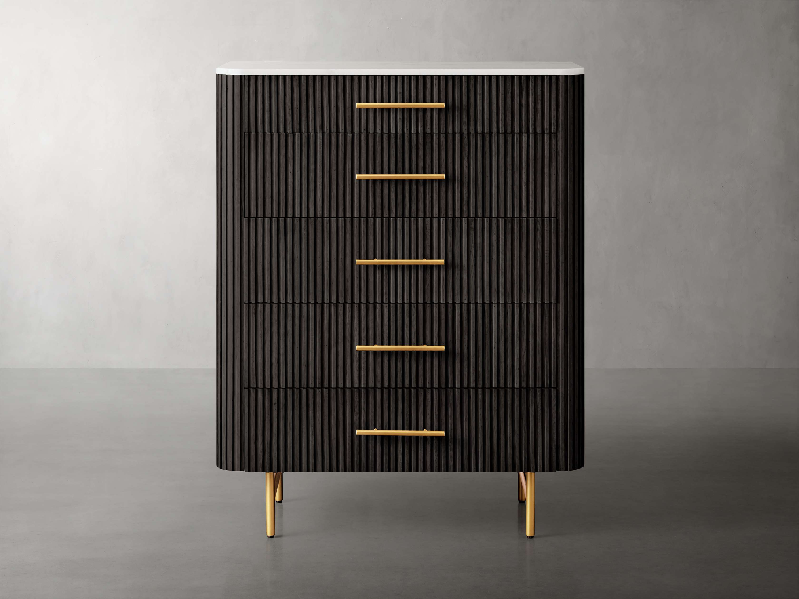 Finnley Wood Five-Drawer Dresser with Marble Top Drawer Chest Cabinet