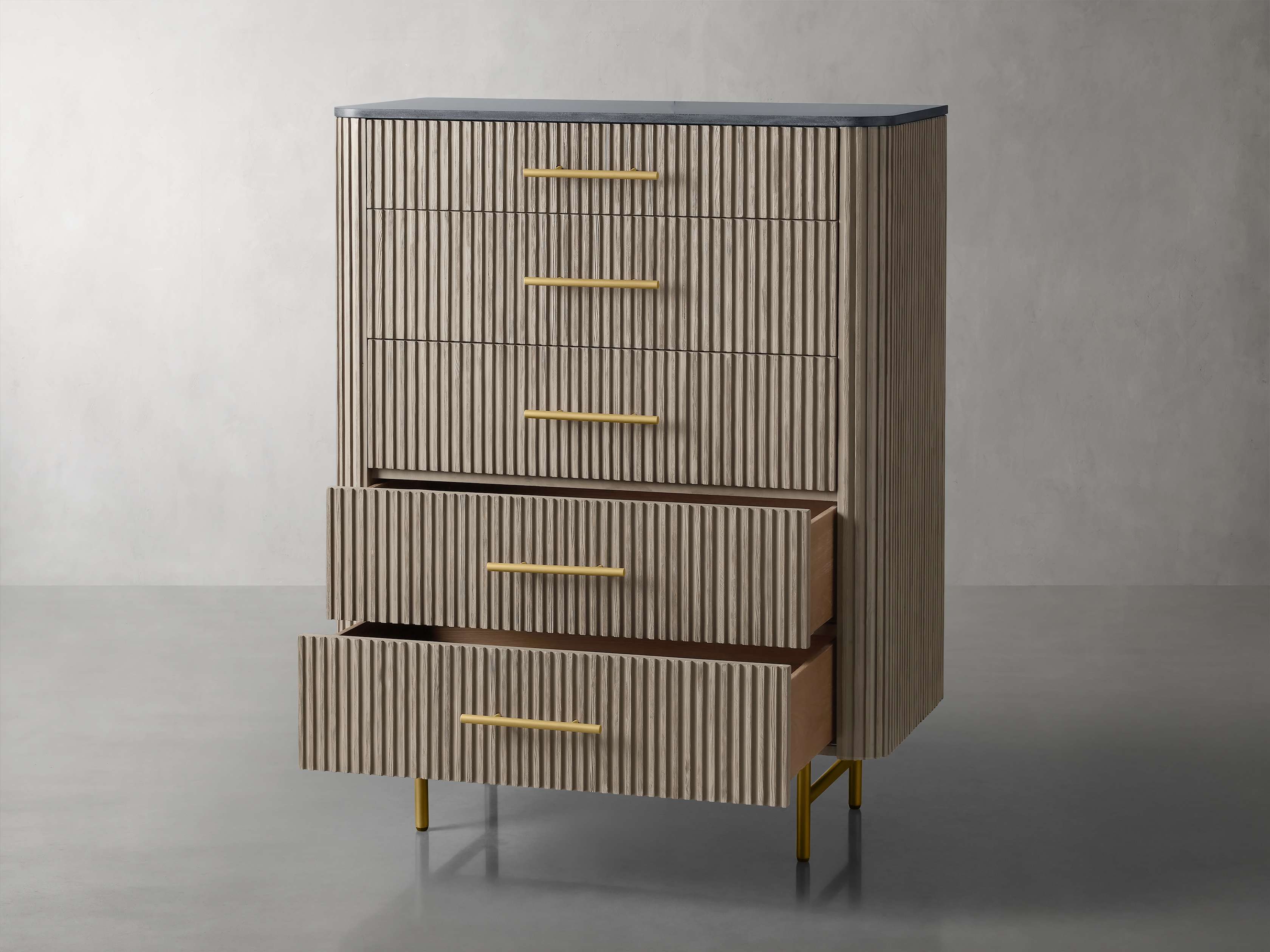 Finnley Wood Five-Drawer Dresser with Marble Top Drawer Chest Cabinet