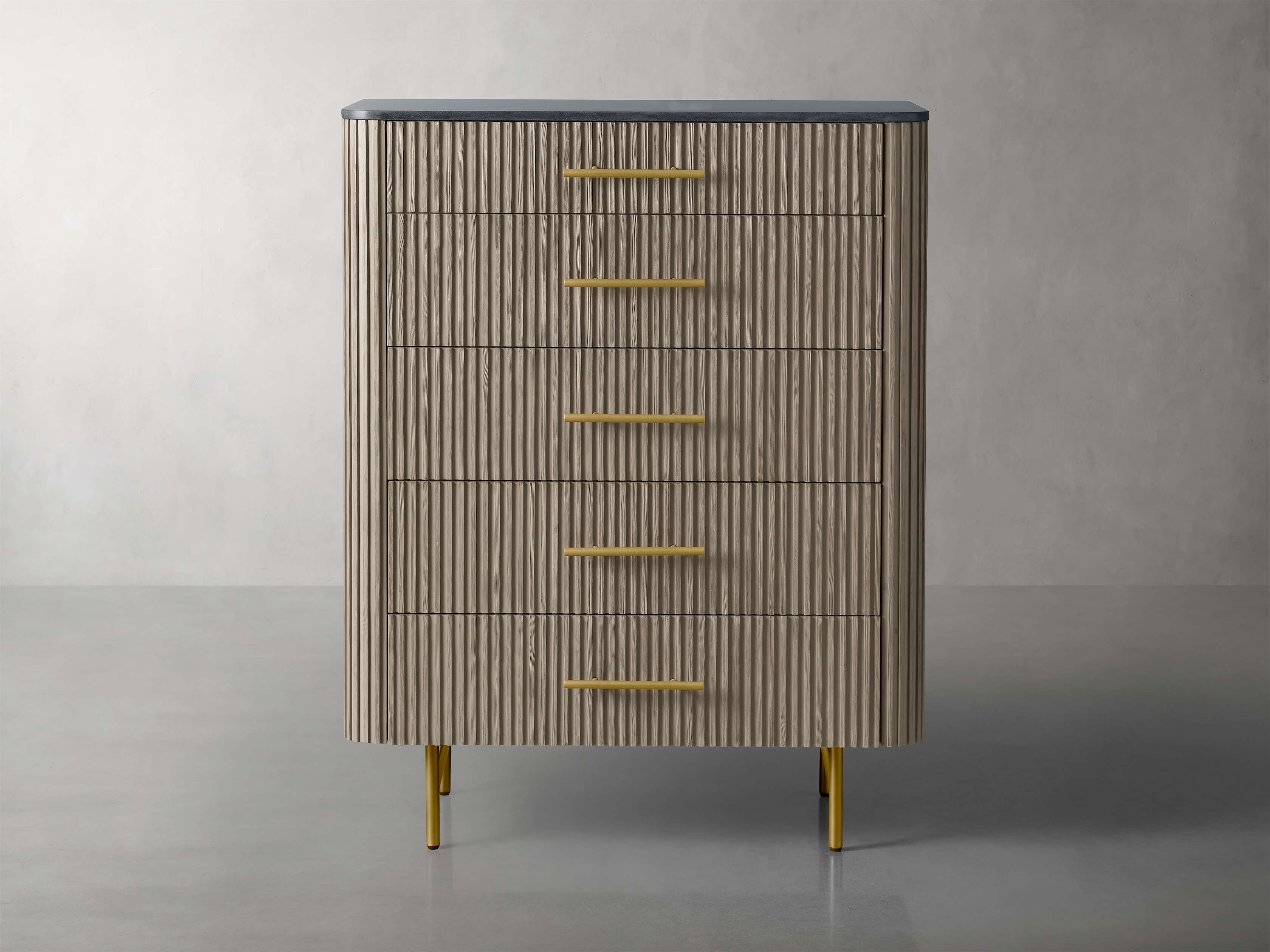 Finnley Wood Five-Drawer Dresser with Marble Top Drawer Chest Cabinet