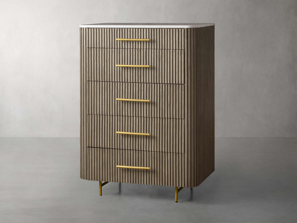 Finnley Wood Five-Drawer Dresser with Marble Top Drawer Chest Cabinet