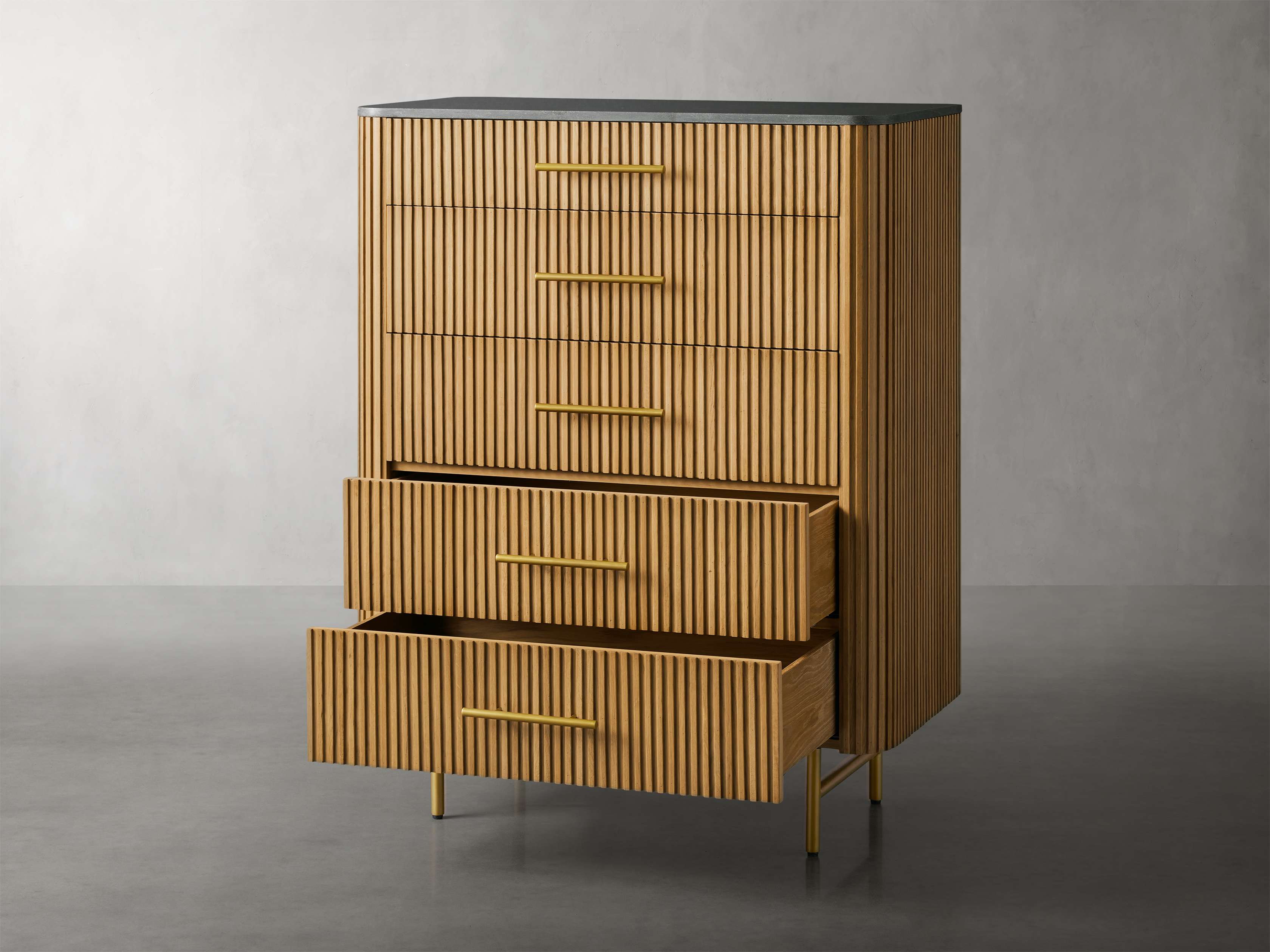 Finnley Wood Five-Drawer Dresser with Marble Top Drawer Chest Cabinet