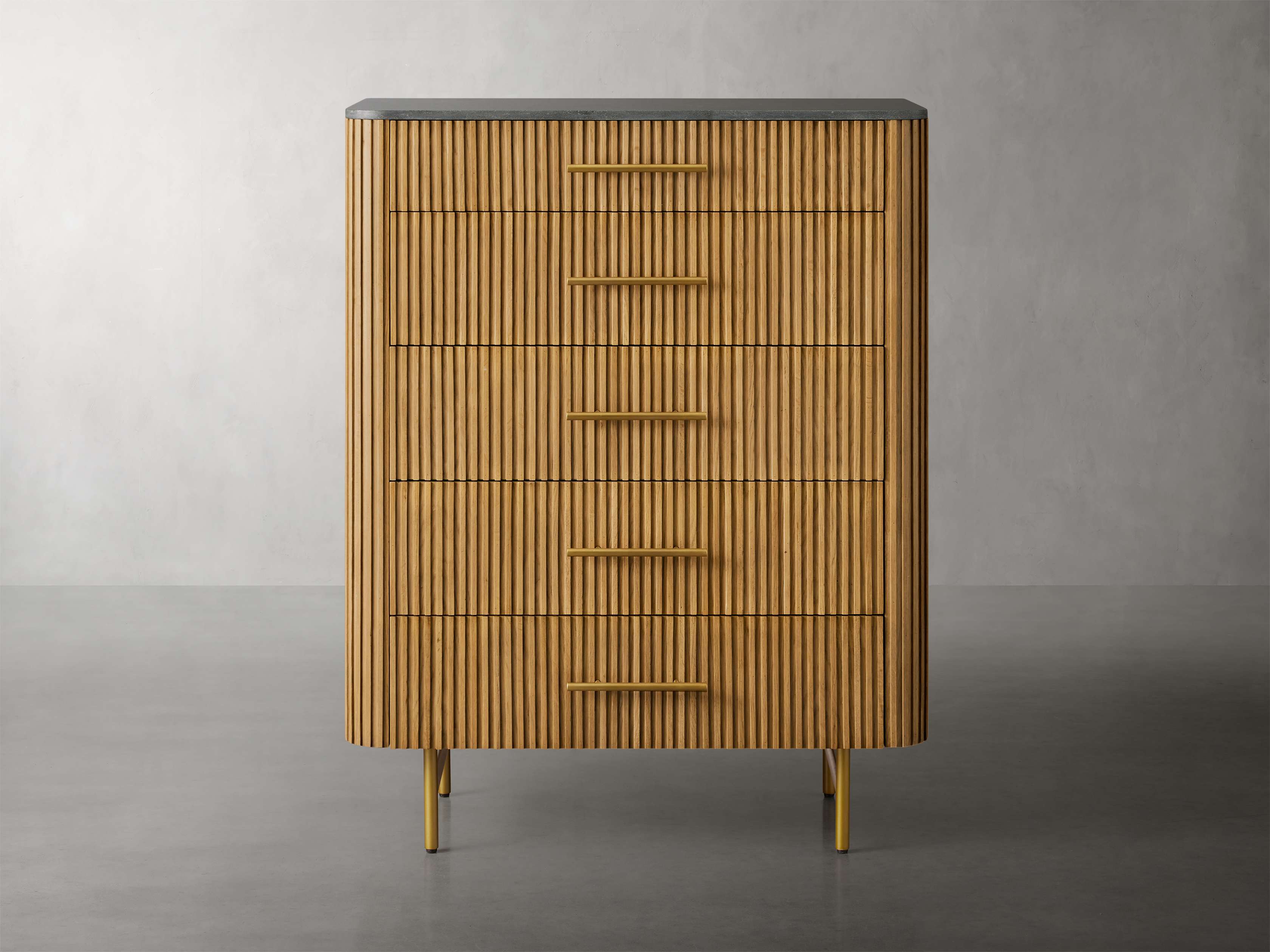 Finnley Wood Five-Drawer Dresser with Marble Top Drawer Chest Cabinet