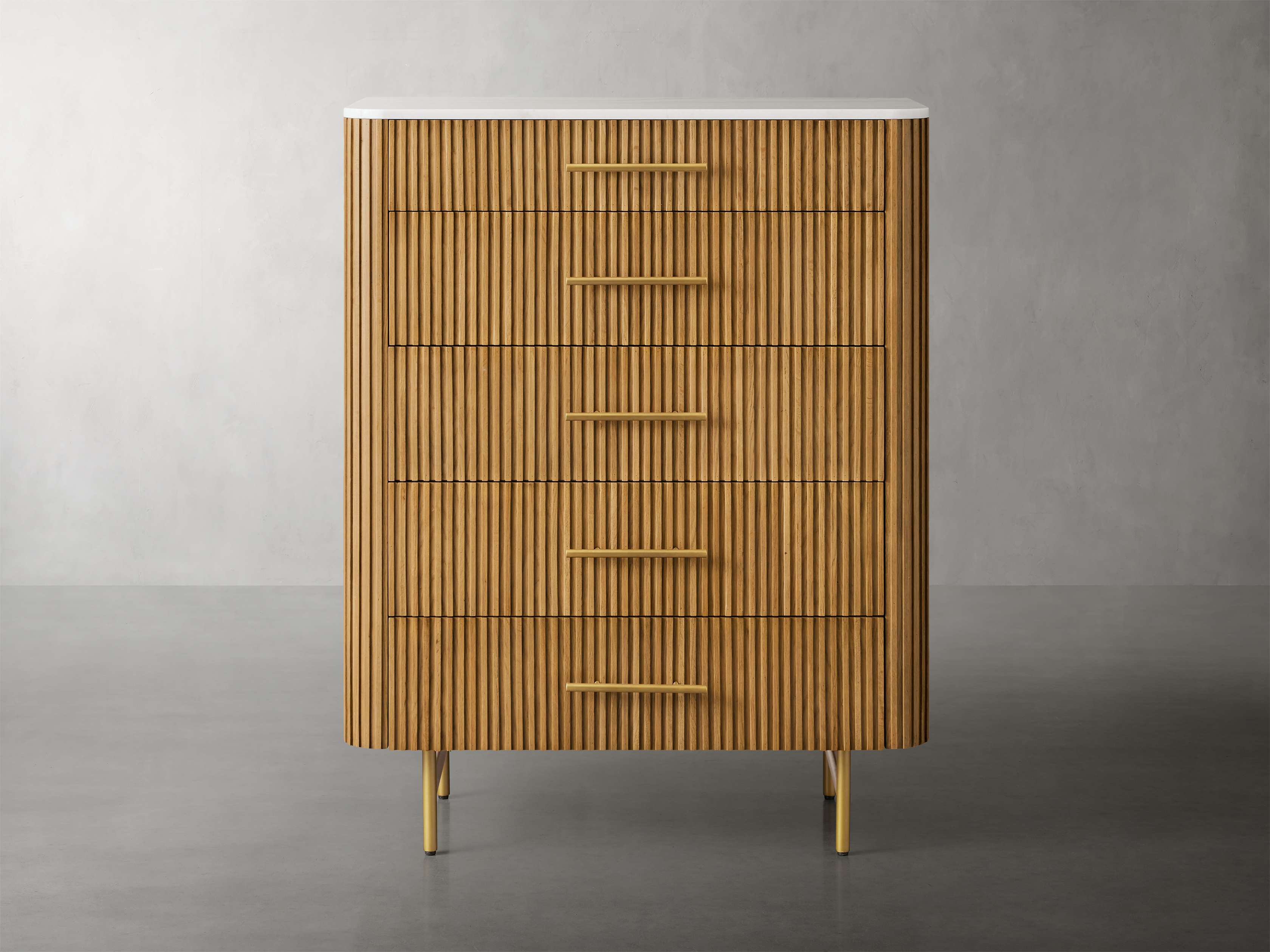 Finnley Wood Five-Drawer Dresser with Marble Top Drawer Chest Cabinet