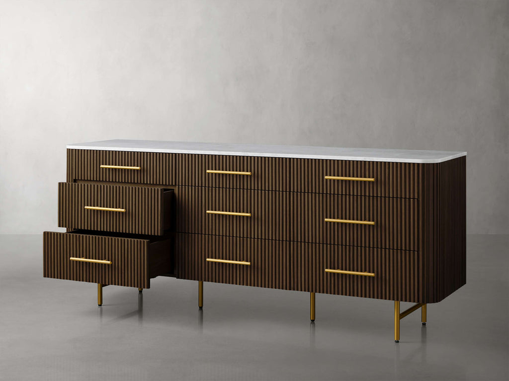 Finnley Wood Nine-Drawer Dresser with Natural Stone Drawer Chest Cabinet