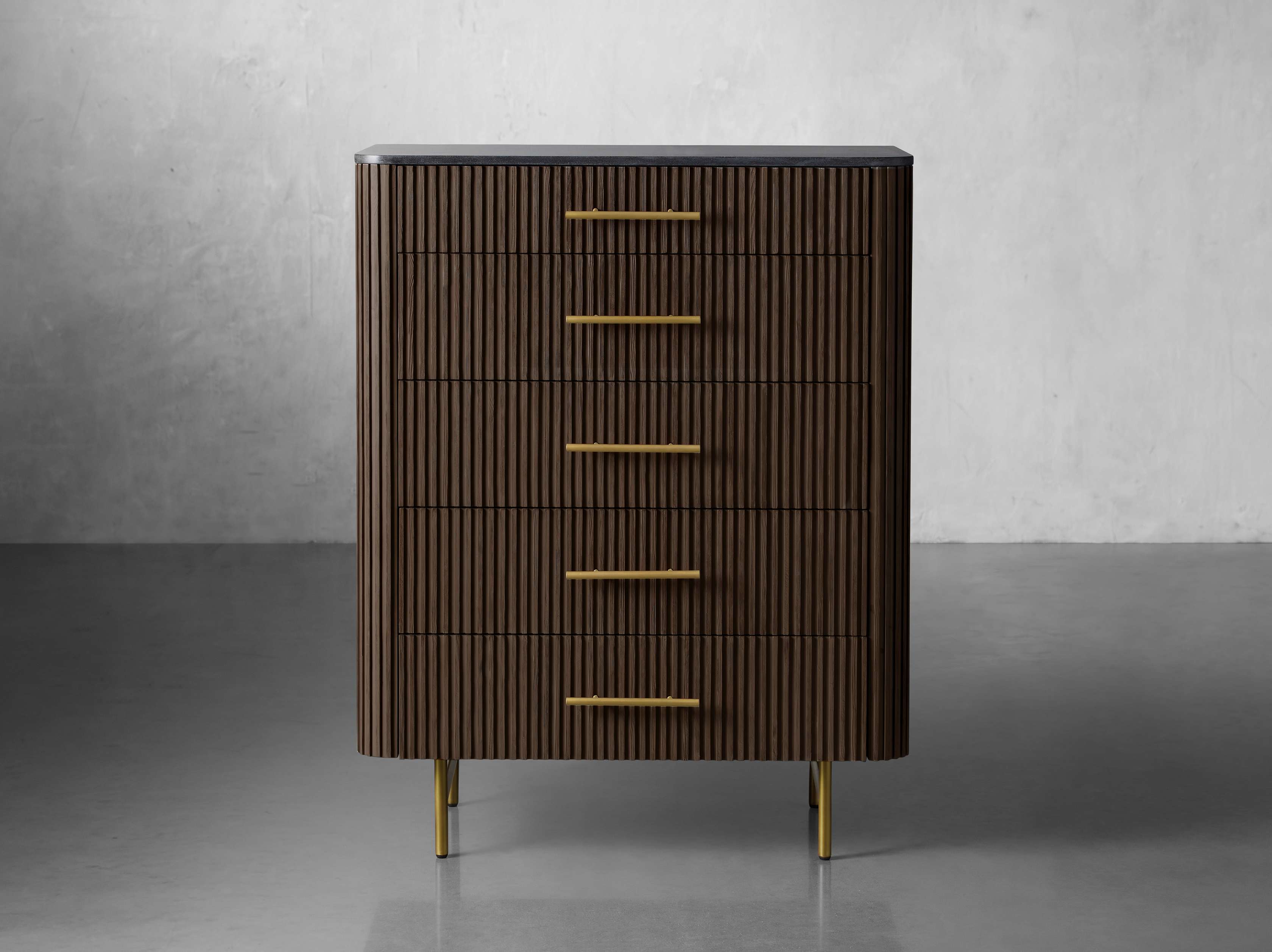 Finnley Wood Five-Drawer Dresser with Marble Top Drawer Chest Cabinet