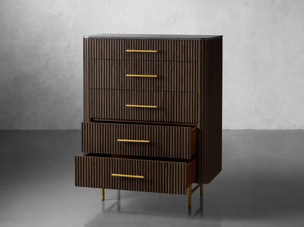 Finnley Wood Five-Drawer Dresser with Marble Top Drawer Chest Cabinet