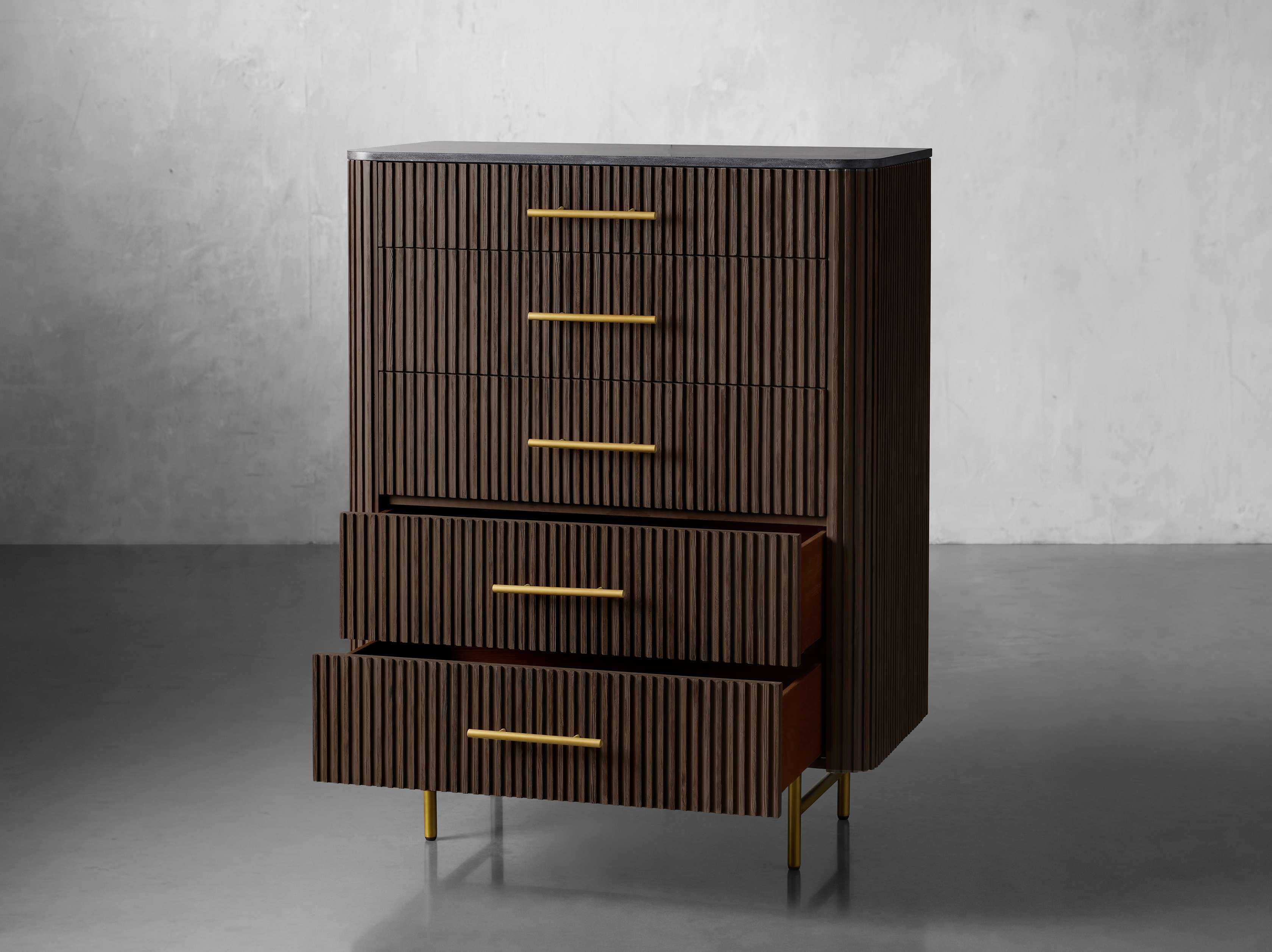 Finnley Wood Five-Drawer Dresser with Marble Top Drawer Chest Cabinet