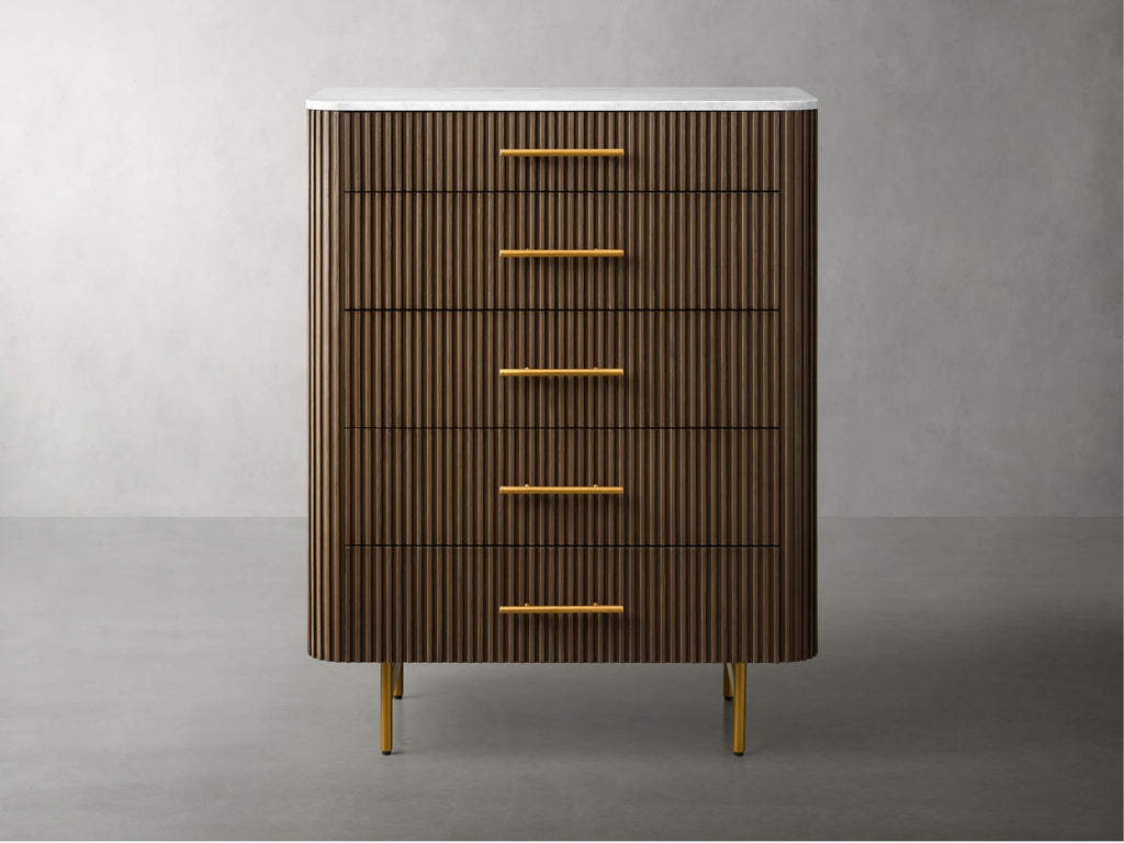 Finnley Wood Five-Drawer Dresser with Marble Top Drawer Chest Cabinet