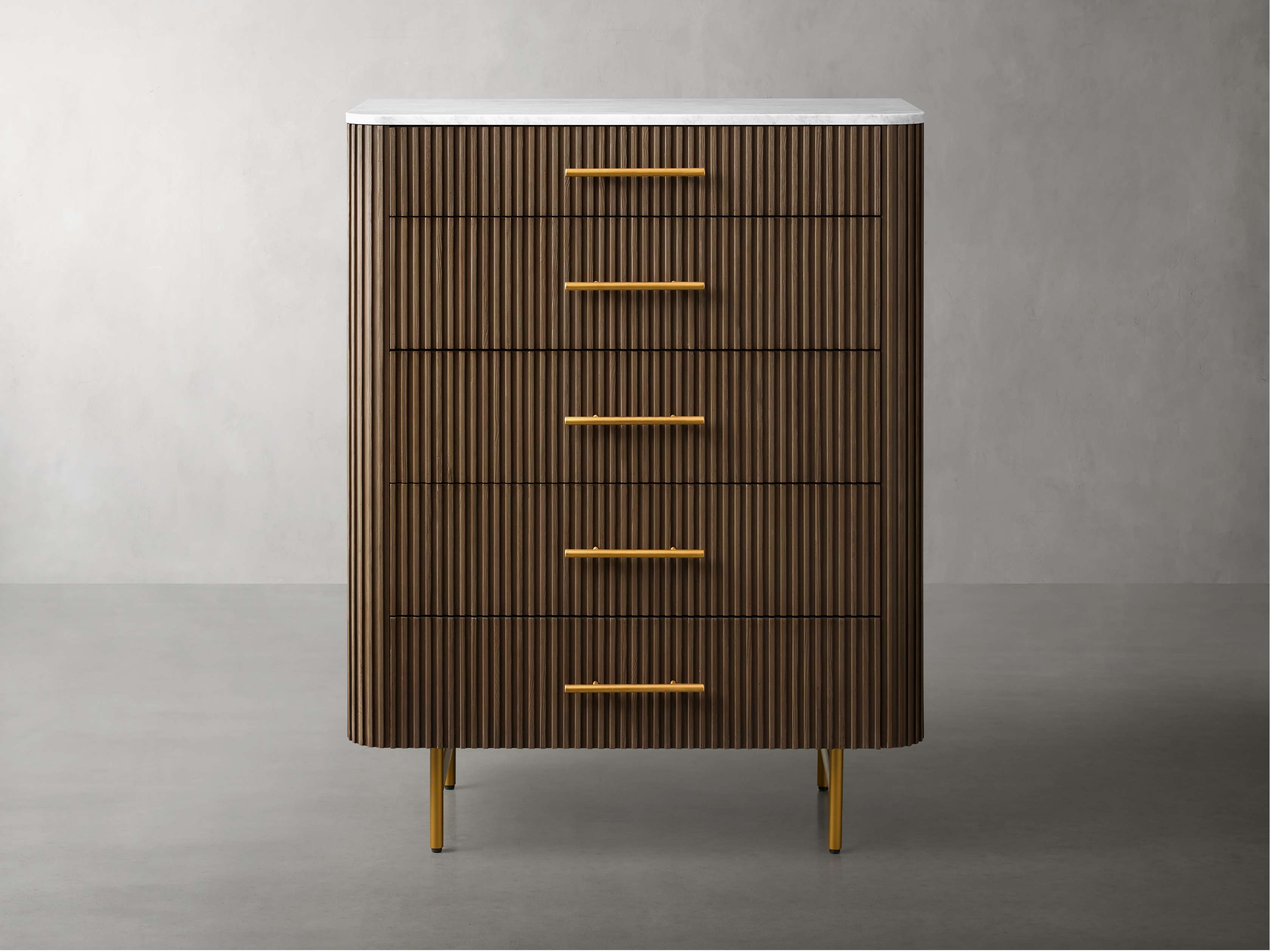 Finnley Wood Five-Drawer Dresser with Marble Top Drawer Chest Cabinet