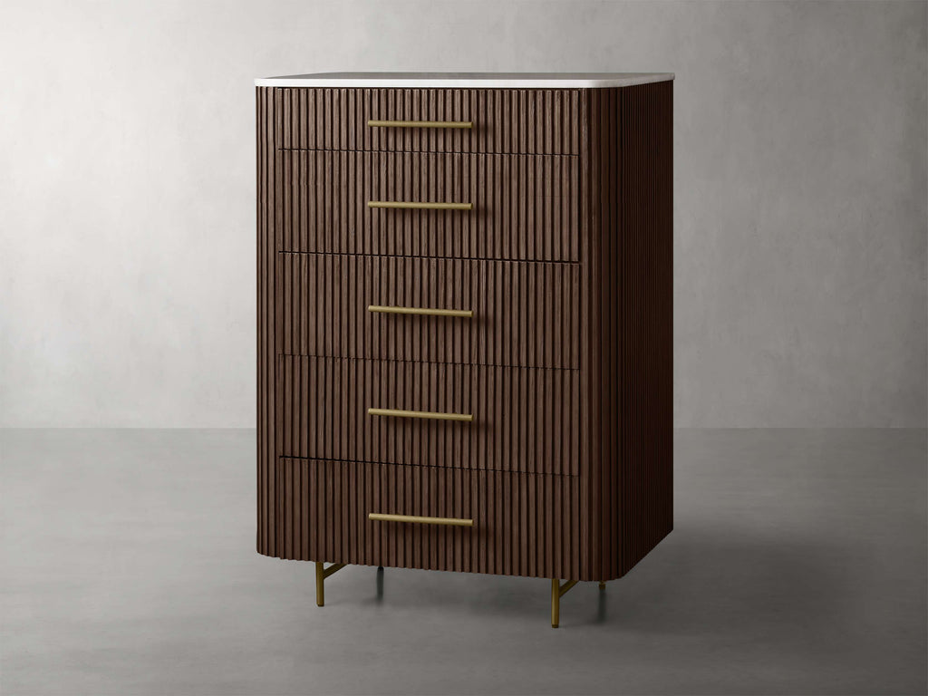 Finnley Wood Five-Drawer Dresser with Marble Top Drawer Chest Cabinet