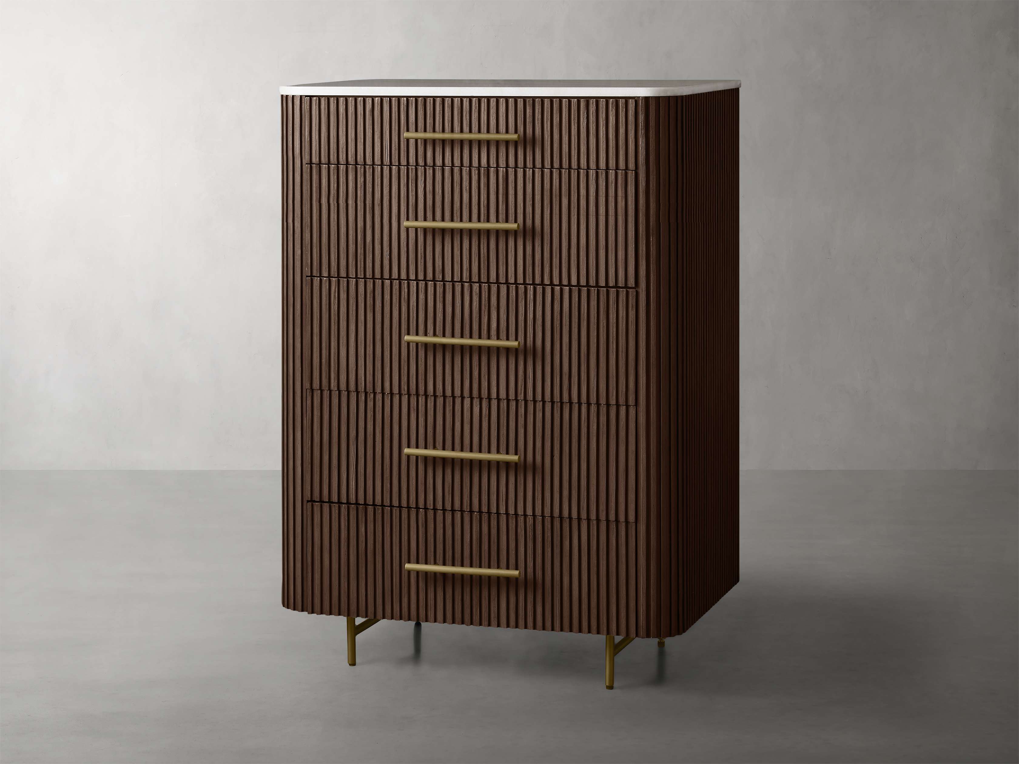 Finnley Wood Five-Drawer Dresser with Marble Top Drawer Chest Cabinet