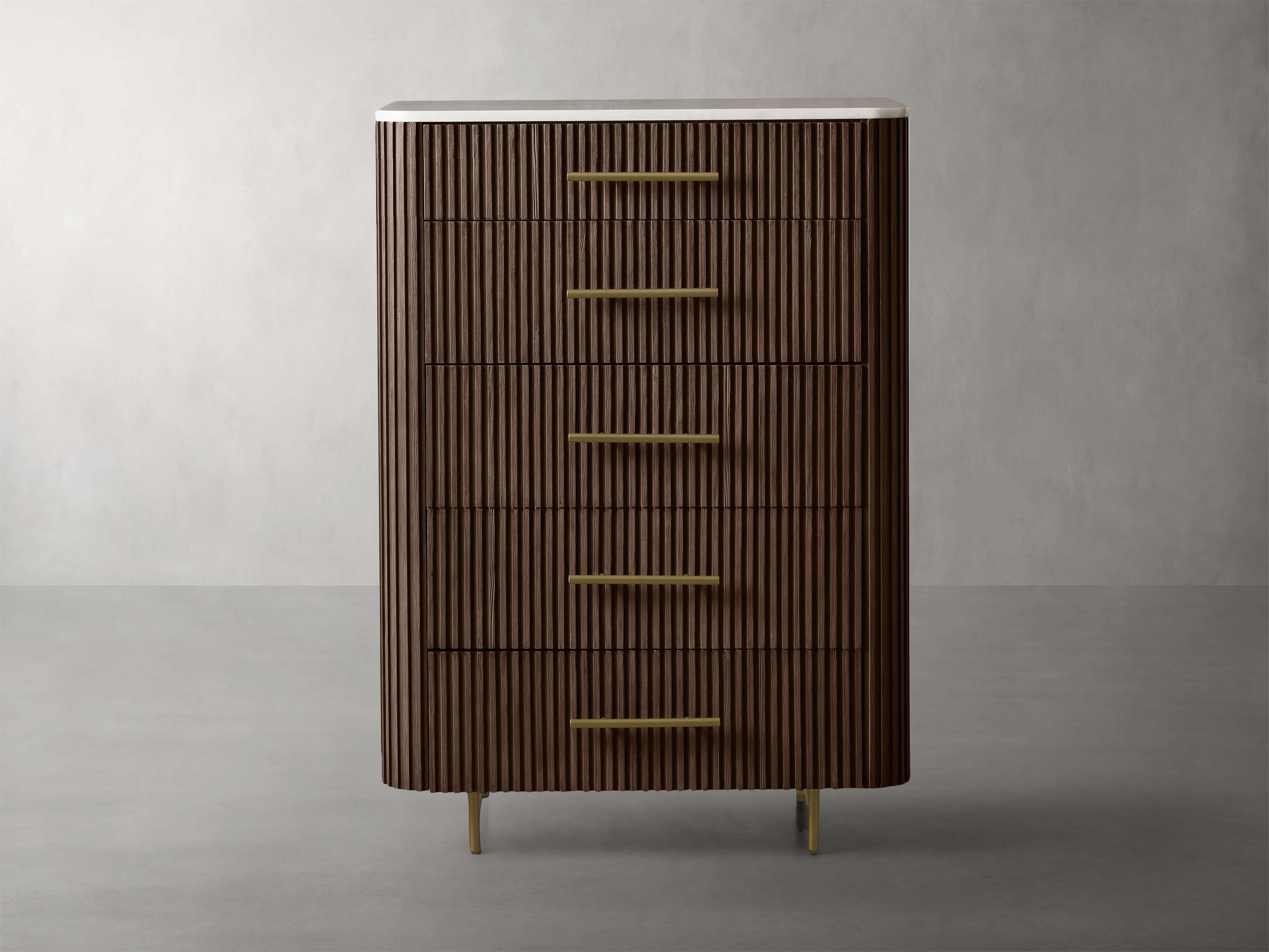 Finnley Wood Five-Drawer Dresser with Marble Top Drawer Chest Cabinet