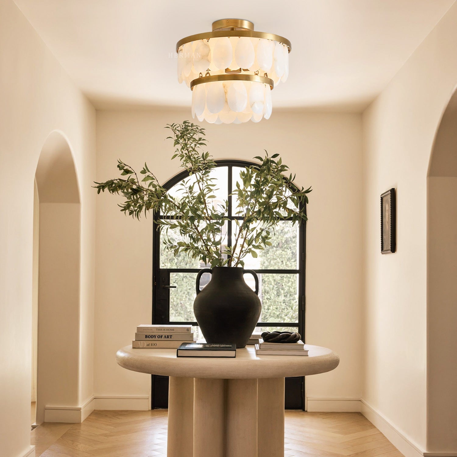 Solene Alabaster Round Flush Mount 14"