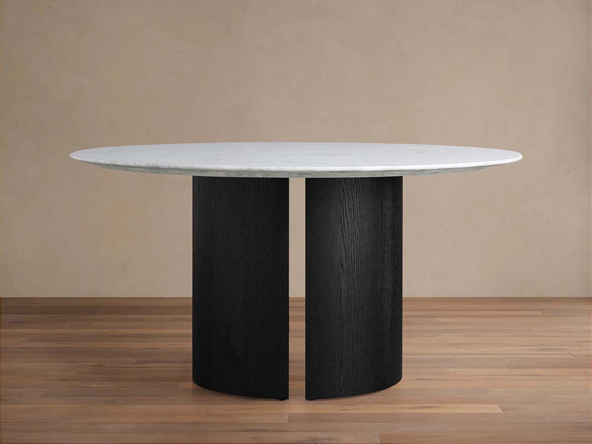 Saint Germain Round Marble Top Dining Table With Wood Dauphine Base