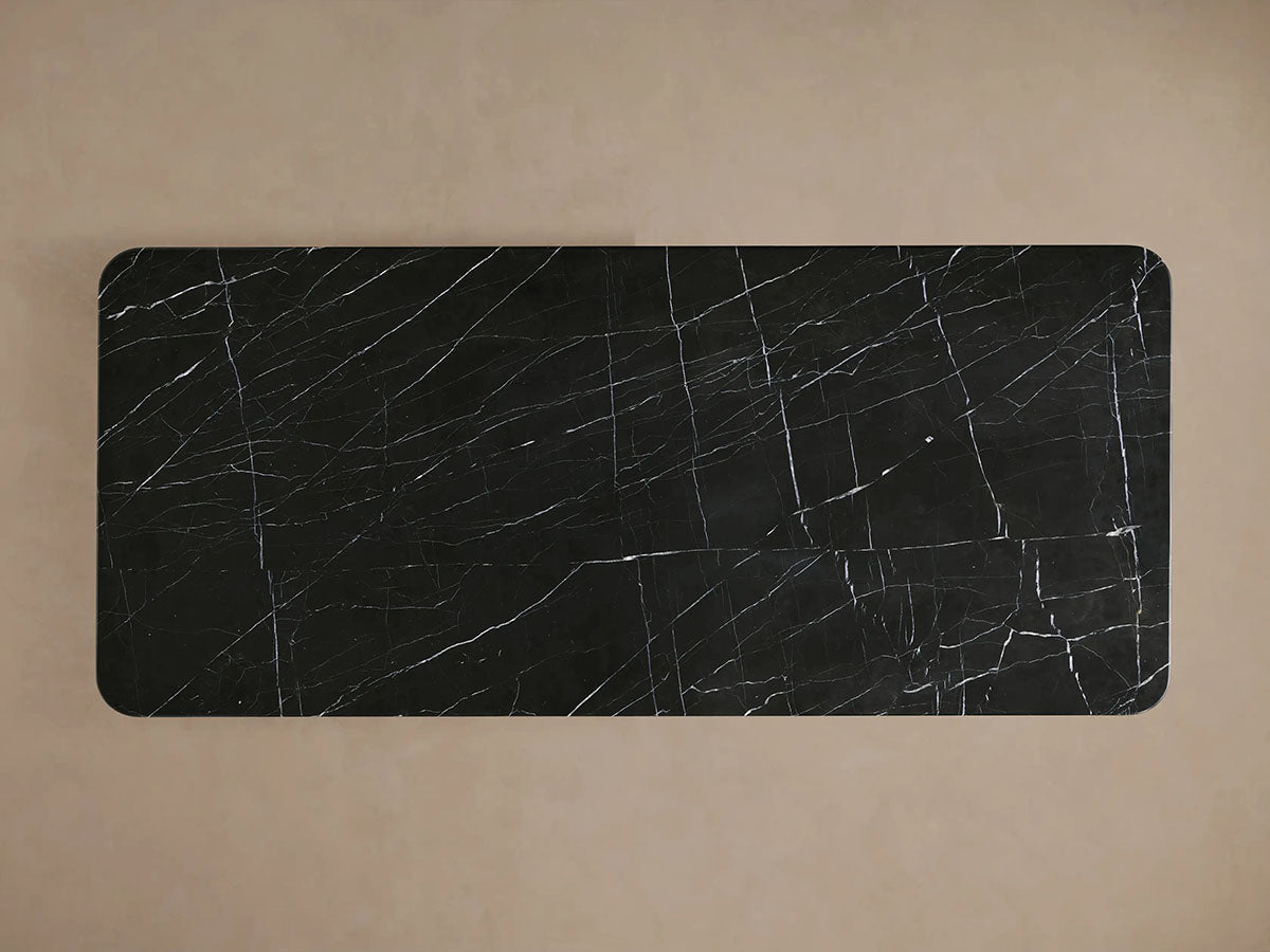 Caden Black Marquina Stone Top Dining Table American Walnut Wood Base