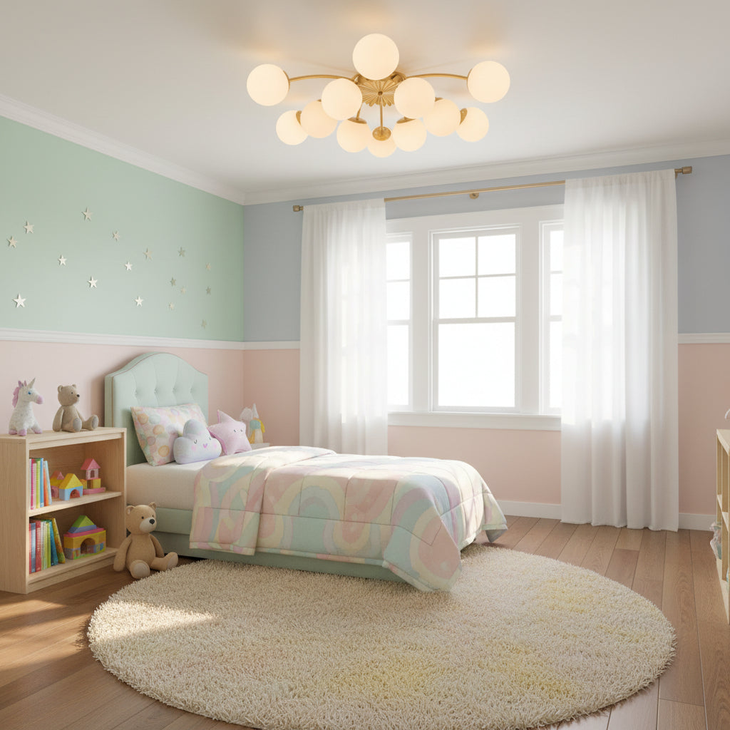 12-Light Bubble Glass Chandelier Semi Flush Ceiling Light