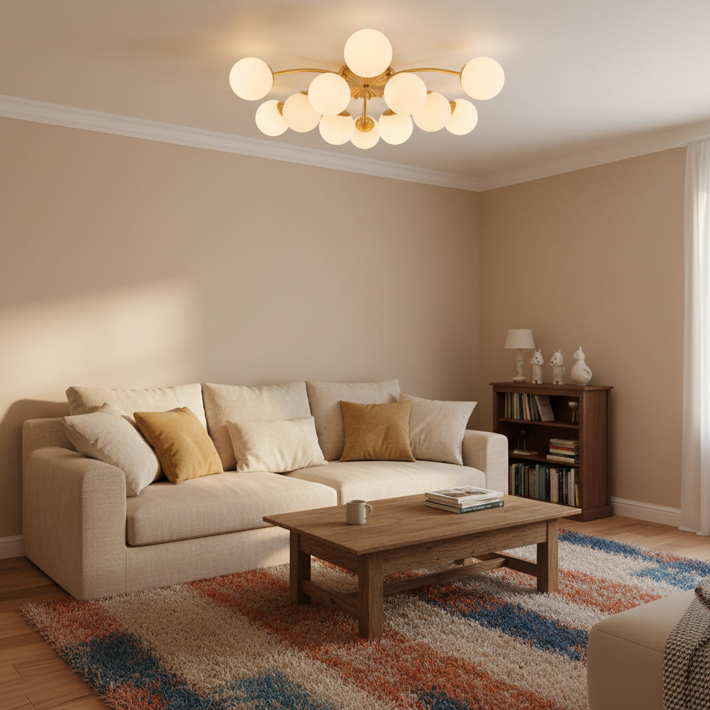 12-Light Bubble Glass Chandelier Semi Flush Ceiling Light