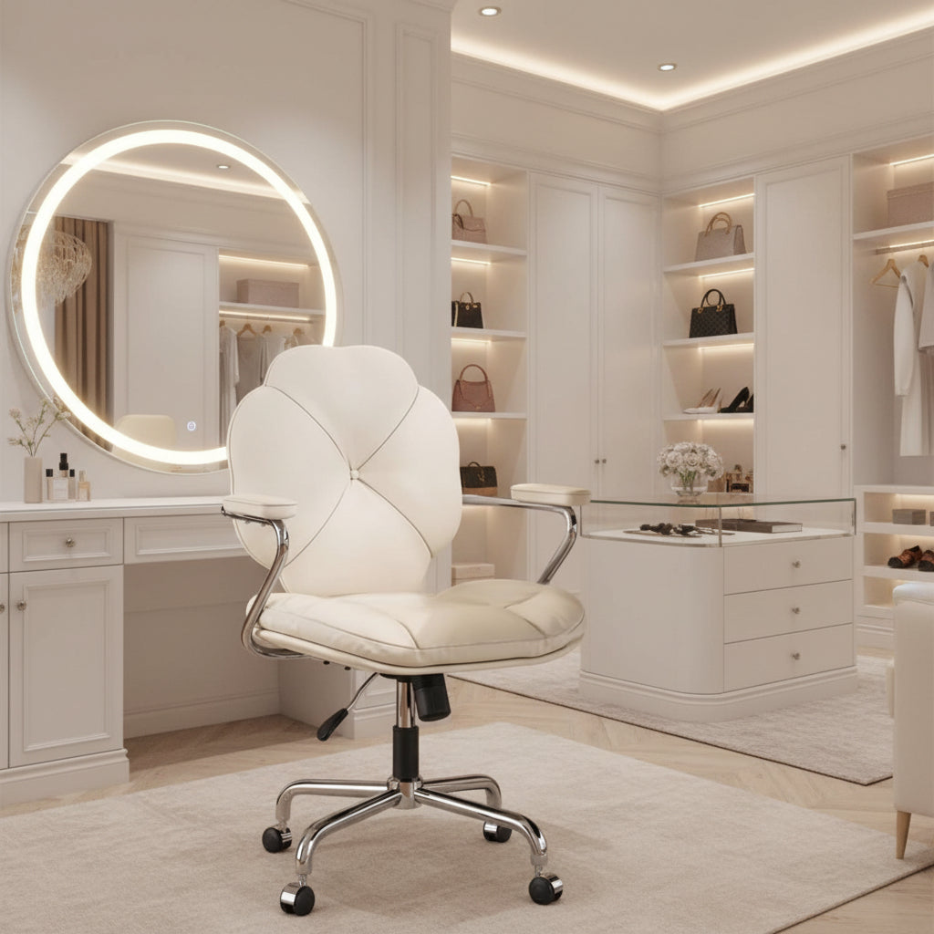 PU Leather Swivel Vanity Chair, Multi-Purpose Makeup & Office Chair for Home Living Room