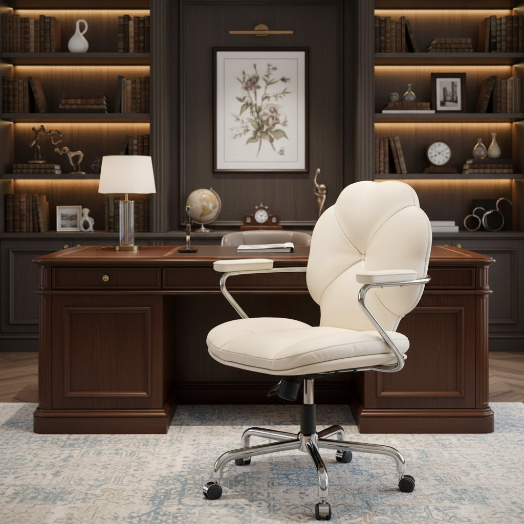 PU Leather Swivel Vanity Chair, Multi-Purpose Makeup & Office Chair for Home Living Room