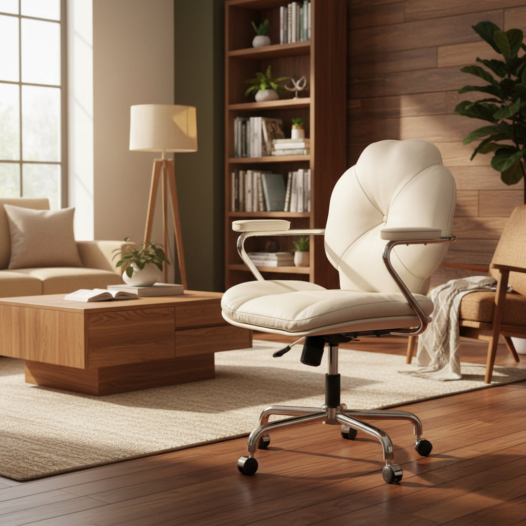 PU Leather Swivel Vanity Chair, Multi-Purpose Makeup & Office Chair for Home Living Room