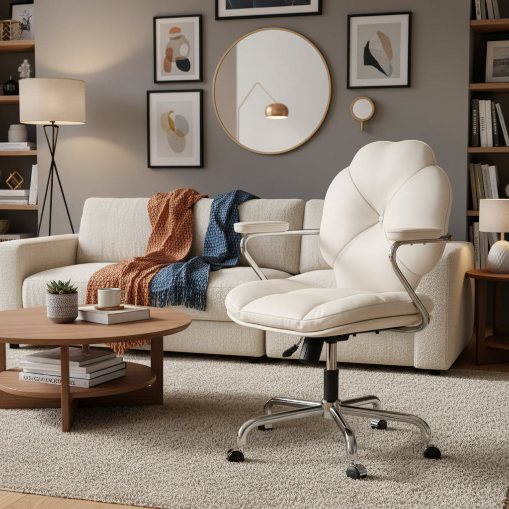 PU Leather Swivel Vanity Chair, Multi-Purpose Makeup & Office Chair for Home Living Room