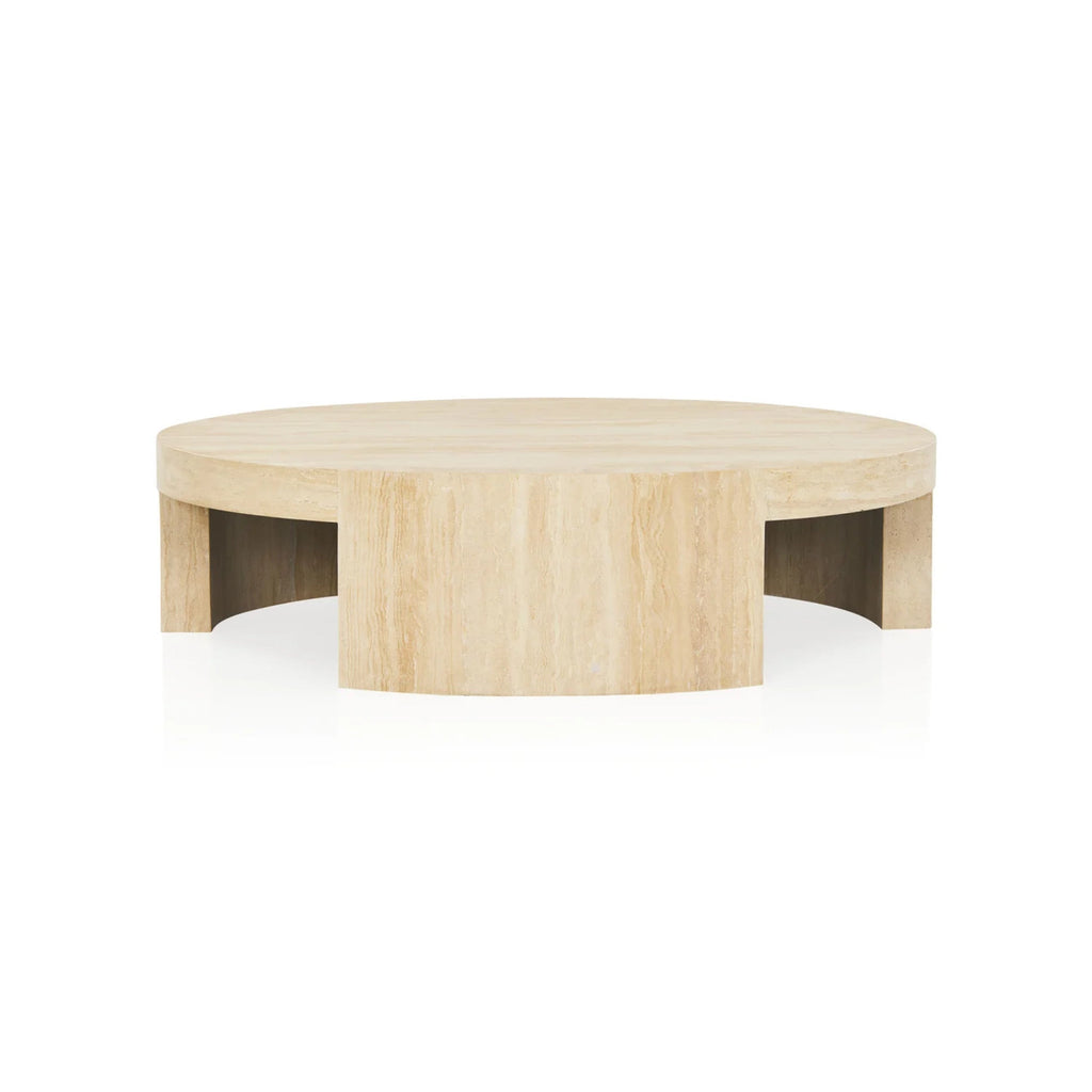 Veneta Round Carrara Marble Coffee Table Living Room Wood Center Tea Table